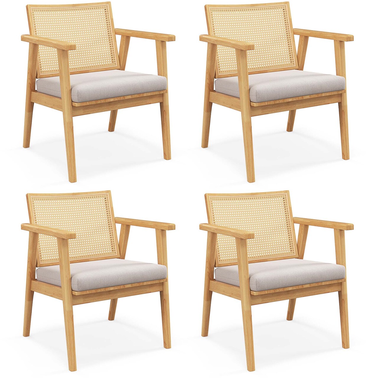 Costway Mid Century Modern Accent Chairs Set of 2/4 with Breathable Rattan Back Dining Room